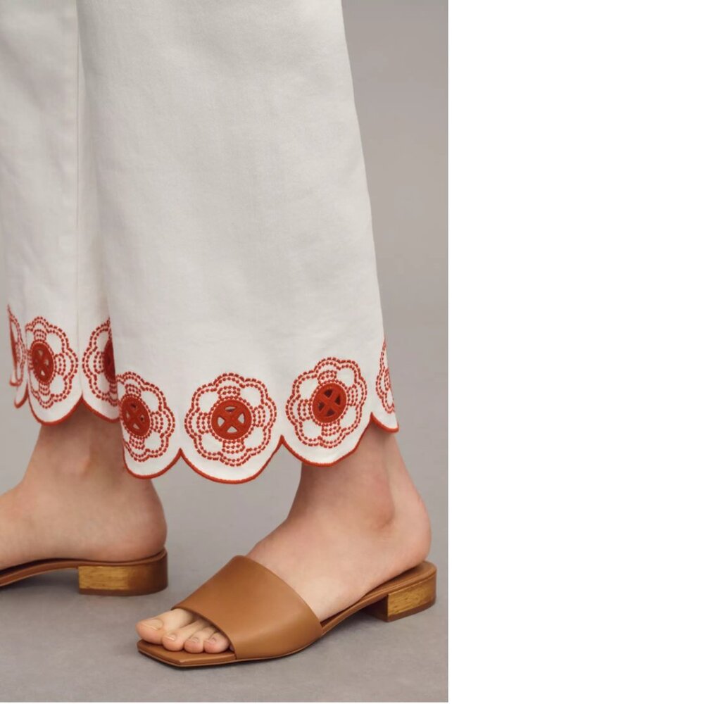 Anthropologie The Colette Scallop-Hem Crop Wide-Leg Jeans by Maeve 32 white new - Picture 2 of 5